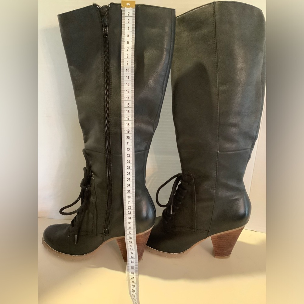 Hush Puppies women’s leather quarter-laced knee-high boots. Black. - Picture 9 of 13